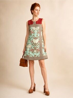 Anthropologie X Annie 50 Retro Mod Floral Linen Blend Mini Dress Tie Waist Sz XS